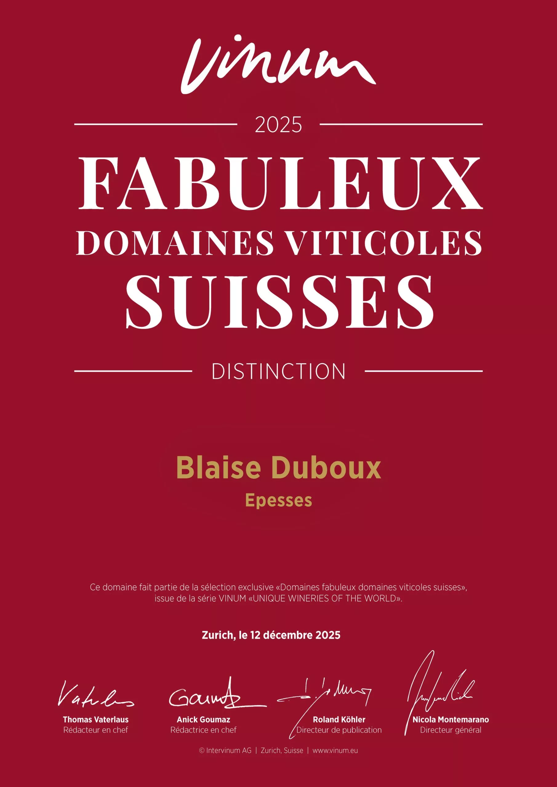 Fabuleux domaines viticoles suisses 2025